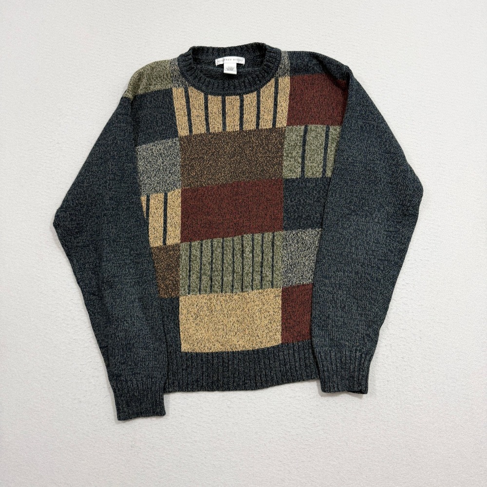 Vintage Geoffrey Beene Sweater Medium Multicolor Patchwork Pattern Crewneck Knit